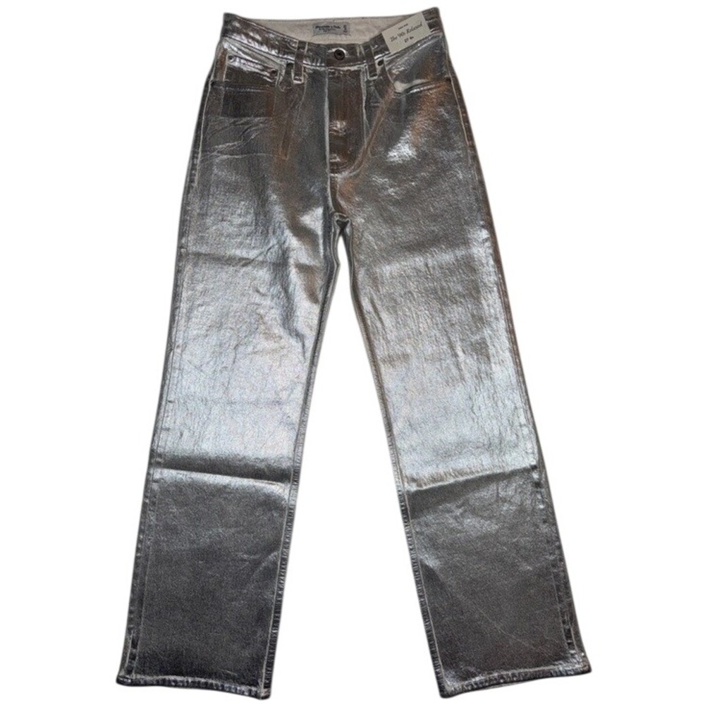 Abercrombie & Fitch 90s Relaxed High Rise Metallic Silver Jeans 27 4R NEW